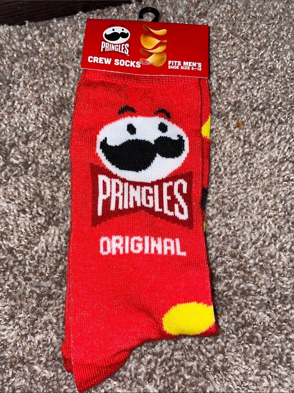 Pringle Bright Red Crew Socks with Yellow Chip Accents